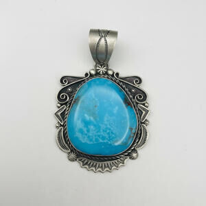 Navajo Ronald Tom Sky Dragon Bisbee Turquoise Sterling Silver Pendant 41g